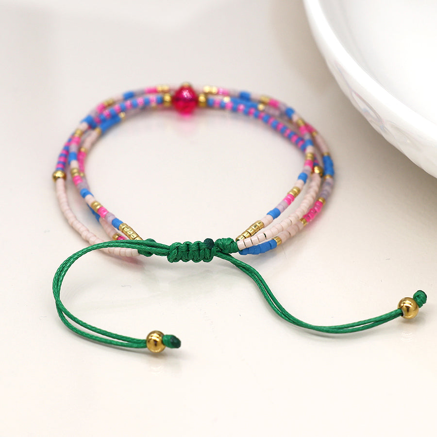 4268 - Pink & Blue Mix Adjustable Beaded Bracelet