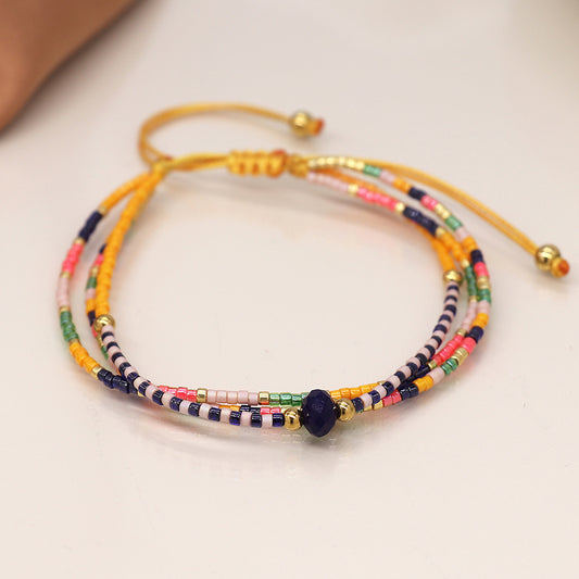 4270 - Yellow & Navy Adjustable Beaded Bracelet