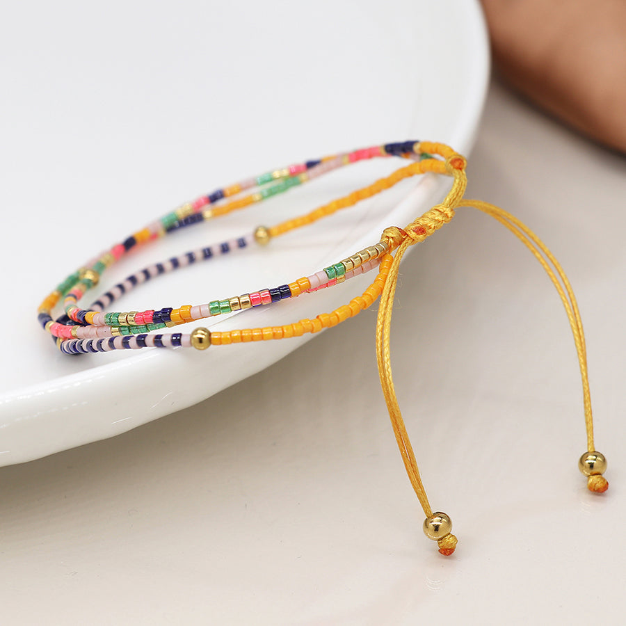 4270 - Yellow & Navy Adjustable Beaded Bracelet
