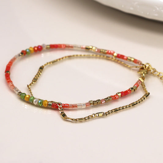 4303 - Coral Bead & Gold Chain Bracelet