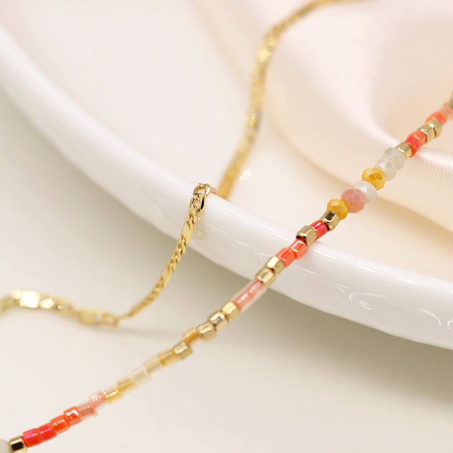 4304 - Coral Bead & Gold Chain Necklace