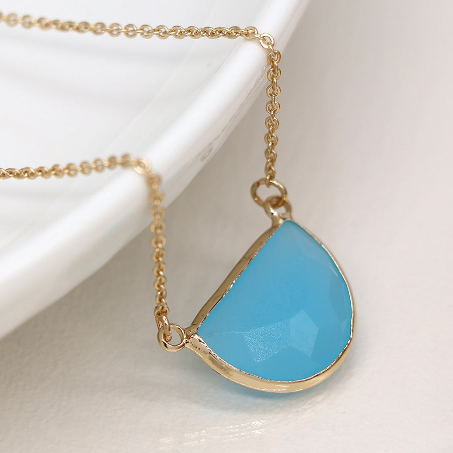 4353 - Blue Crystal Half Moon Necklace