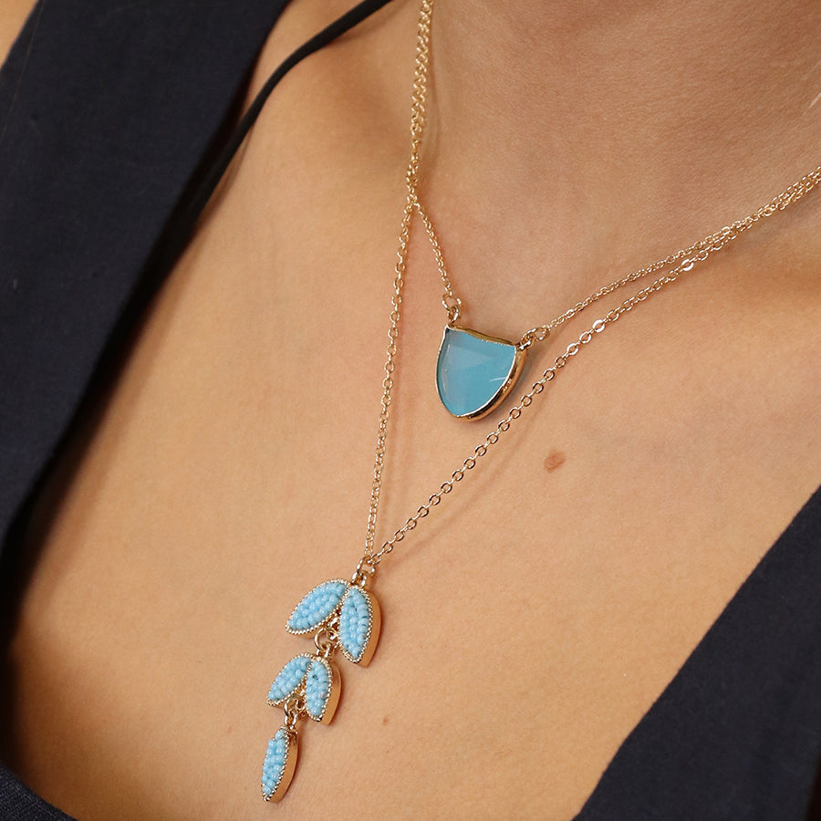 4353 - Blue Crystal Half Moon Necklace