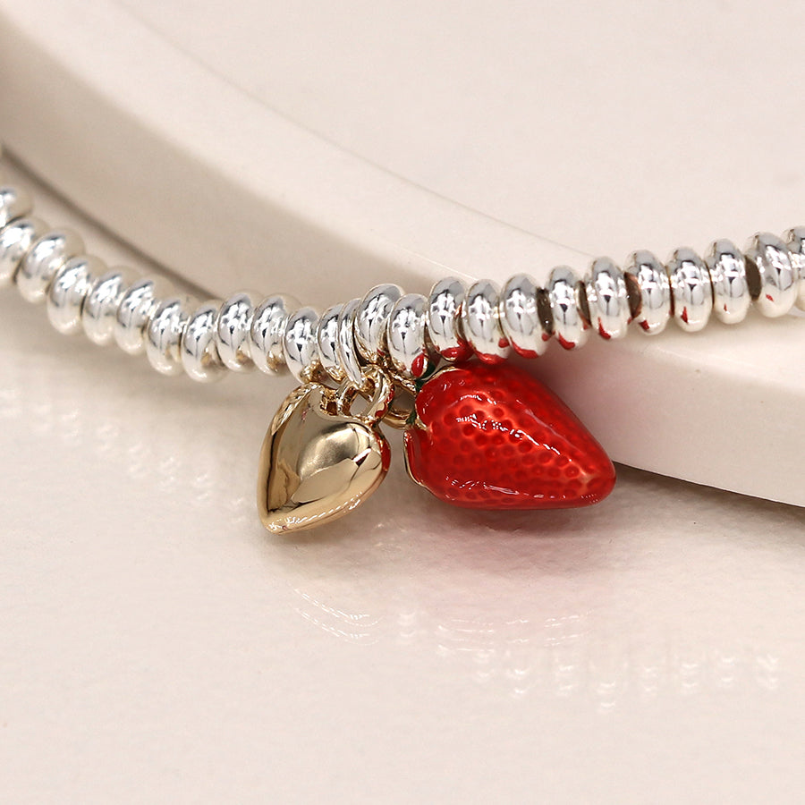 4355 - Silver Plated Strawberry & Heart Bracelet