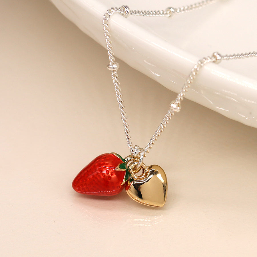 4356 - Silver Plated Strawberry & Heart Necklace