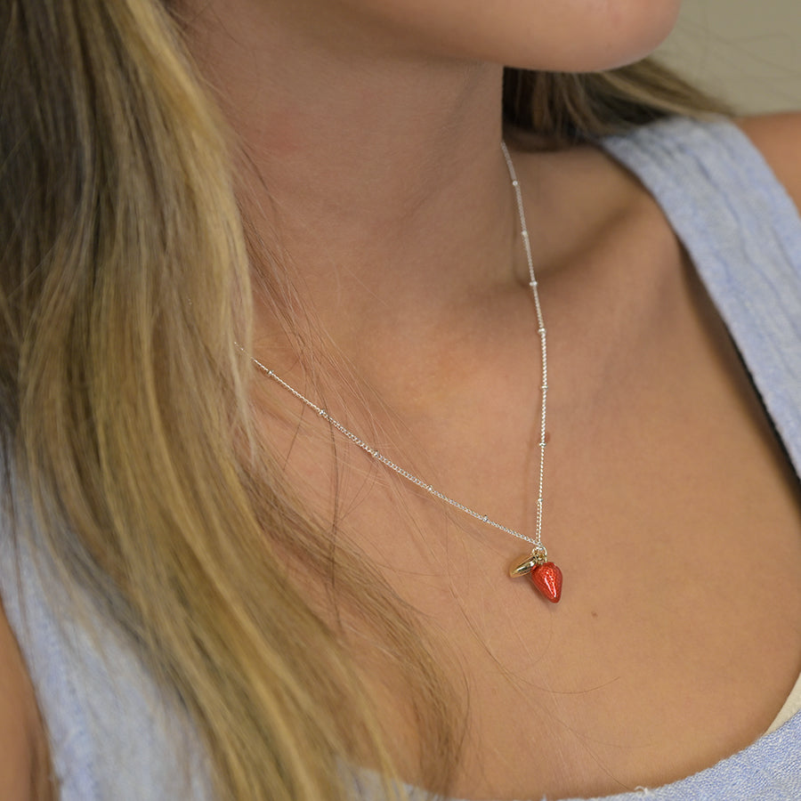 4356 - Silver Plated Strawberry & Heart Necklace