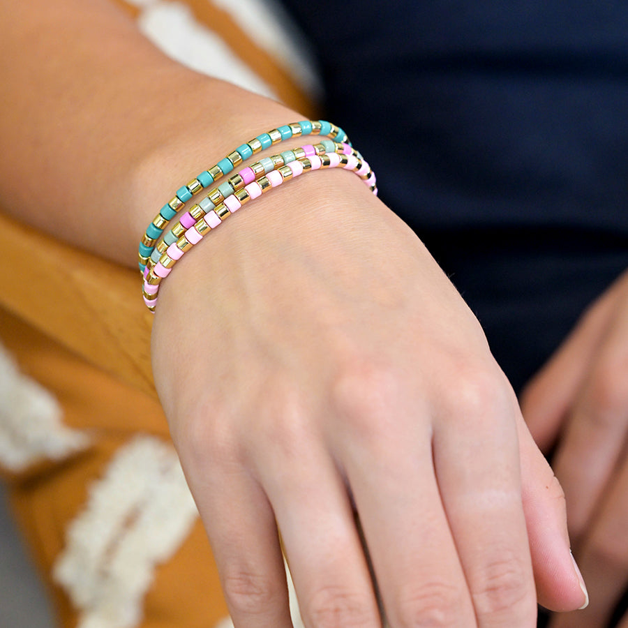 4388 - Gold, Pink & Blue Mix Bracelets