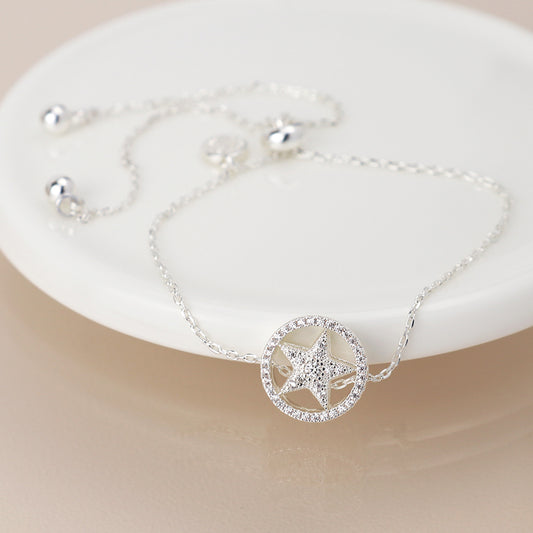 4472 - Silver Plated Star in Circle Bracelet