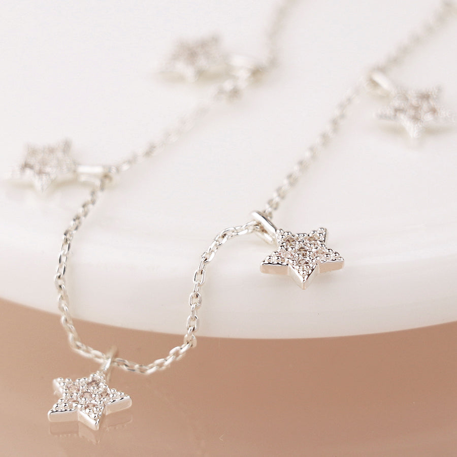 4481 - Silver Plated Crystal Star Drop Necklace
