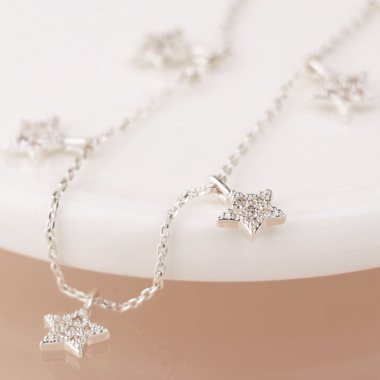 4481 - Silver Plated Crystal Star Drop Necklace