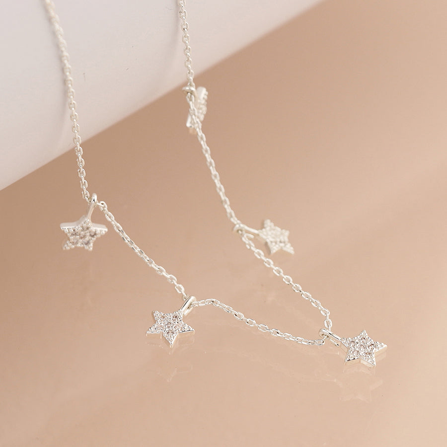 4481 - Silver Plated Crystal Star Drop Necklace