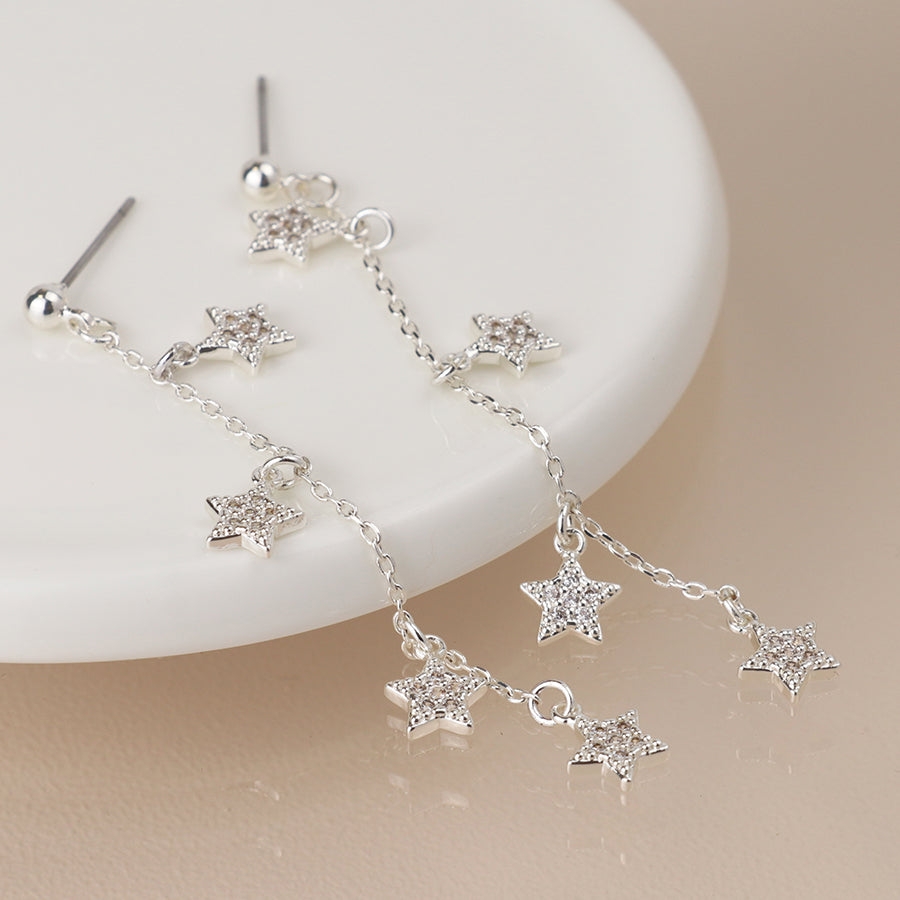 4482 - Silver Plated Crystal Star Drop Earrings