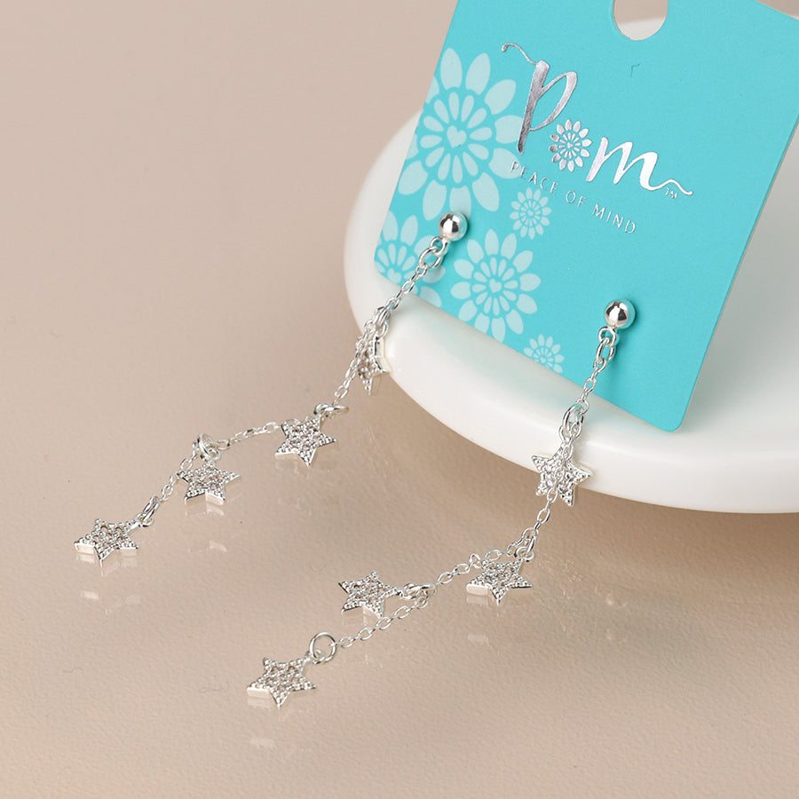 4482 - Silver Plated Crystal Star Drop Earrings