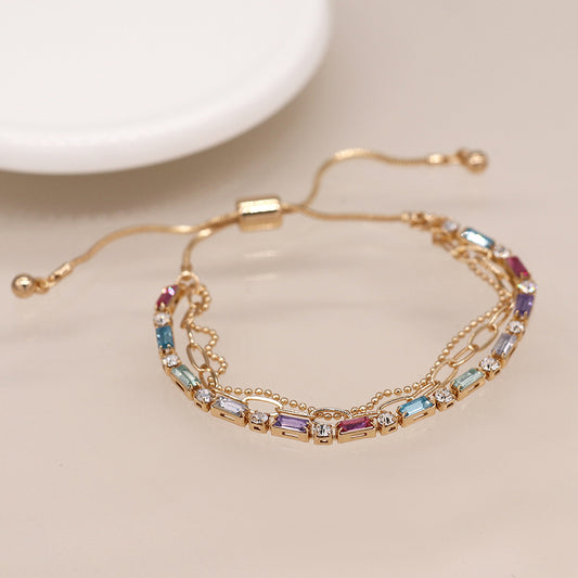 4566 - MultiColoured Crystal & Chain Bracelet