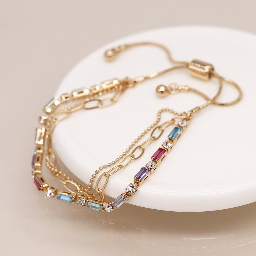 4566 - MultiColoured Crystal & Chain Bracelet