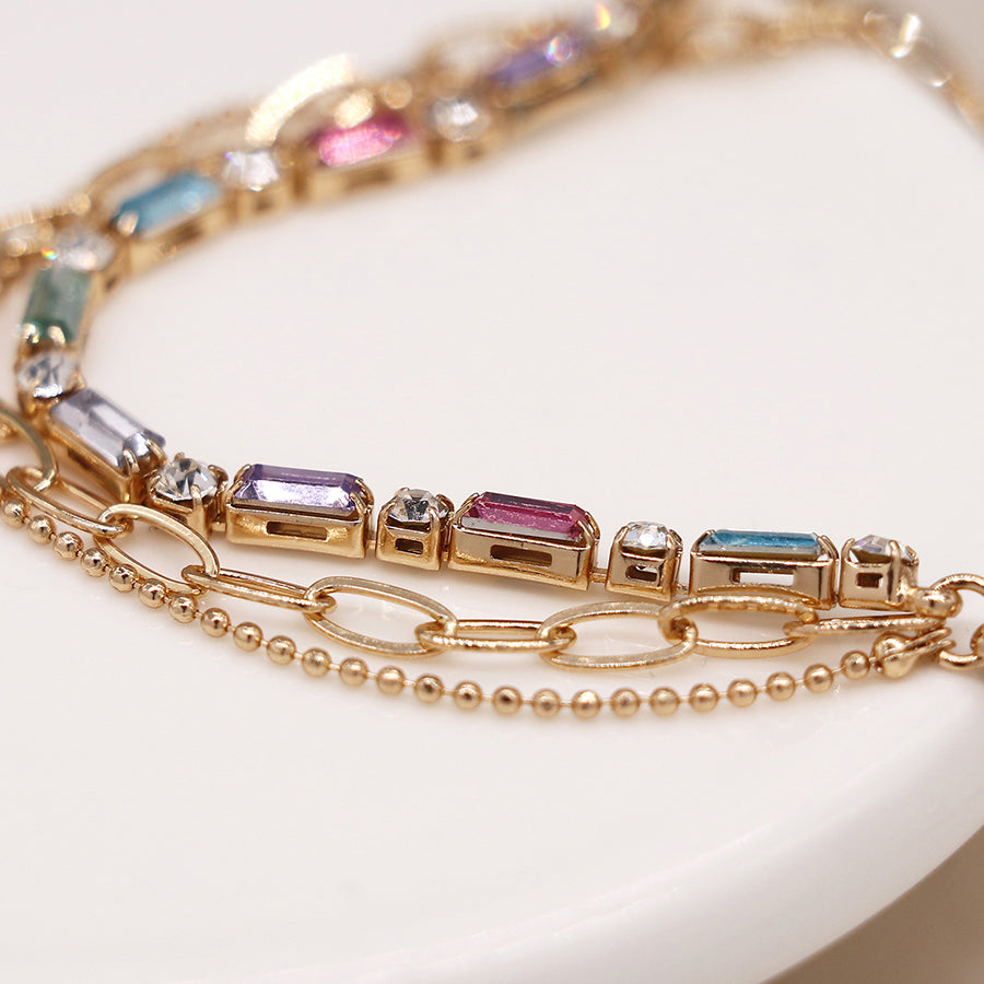 4566 - MultiColoured Crystal & Chain Bracelet