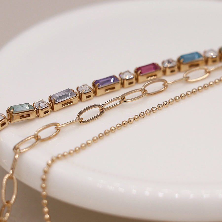 4567 - MultiColoured Crystal & Chain Necklace