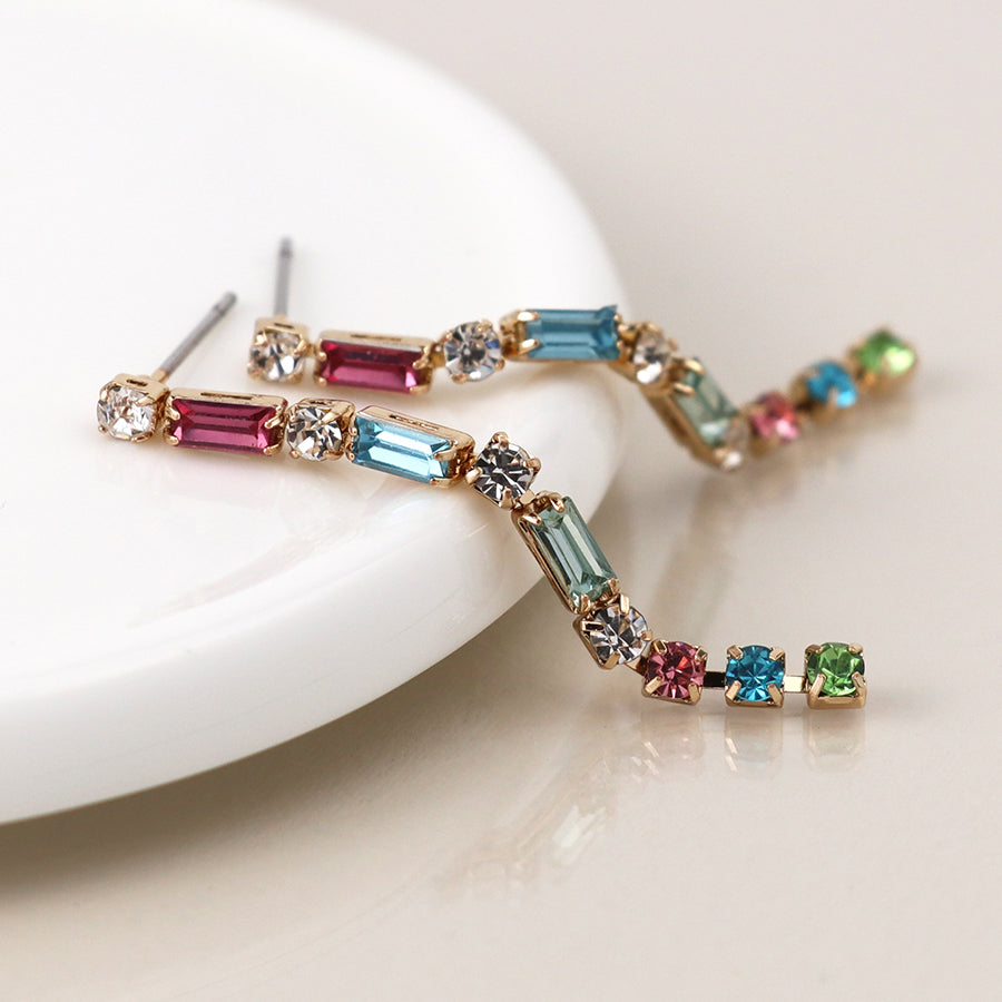 4570 - MultiColoured Crystal & Chain Earrings