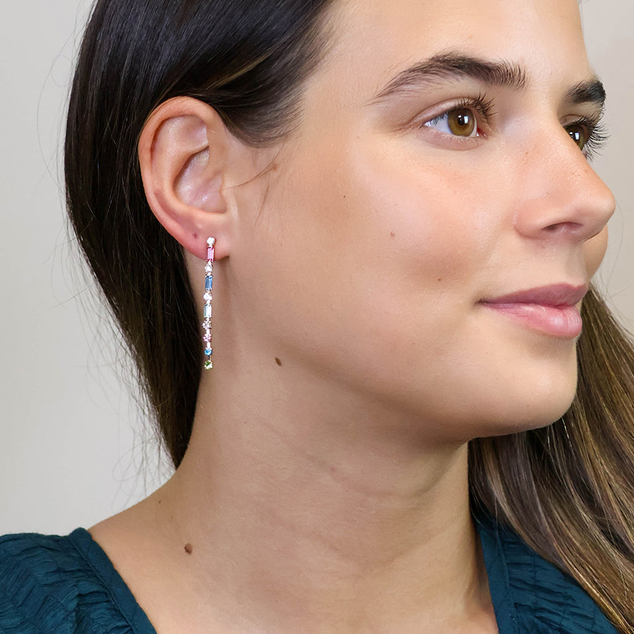 4570 - MultiColoured Crystal & Chain Earrings