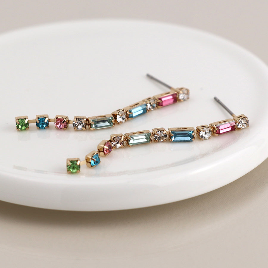 4570 - MultiColoured Crystal & Chain Earrings