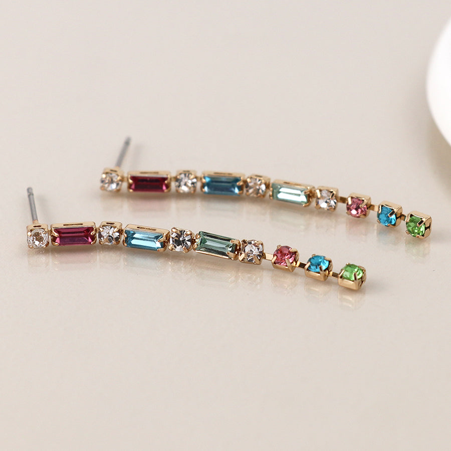 4570 - MultiColoured Crystal & Chain Earrings