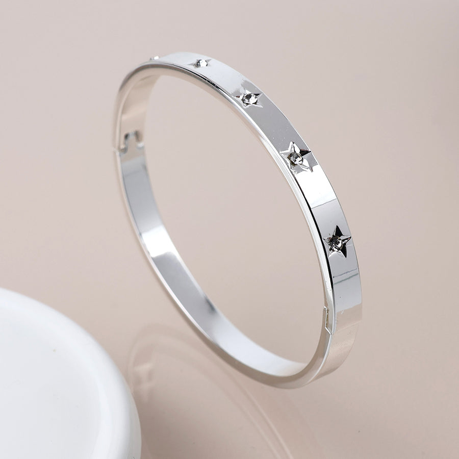 4601 - Crystal Star Hinged Bangle - Silver Plated