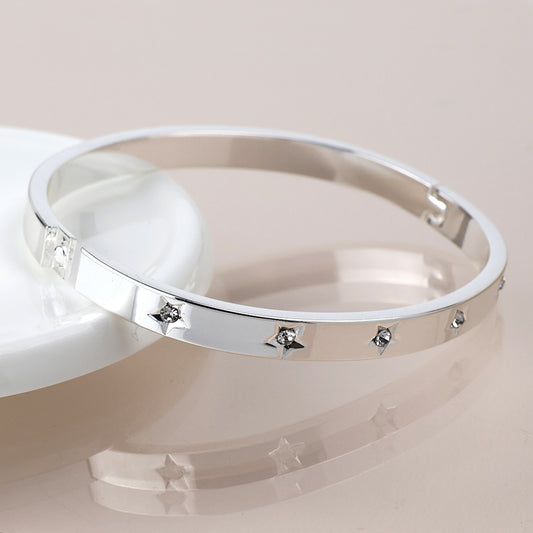 4601 - Crystal Star Hinged Bangle - Silver Plated
