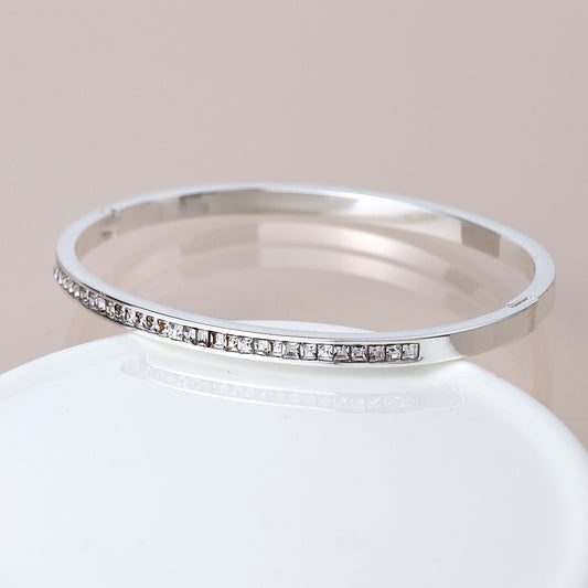 4603 - Crystal Hinged Bangle - Silver Plated