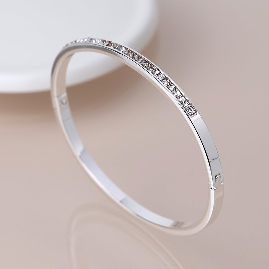 4603 - Crystal Hinged Bangle - Silver Plated