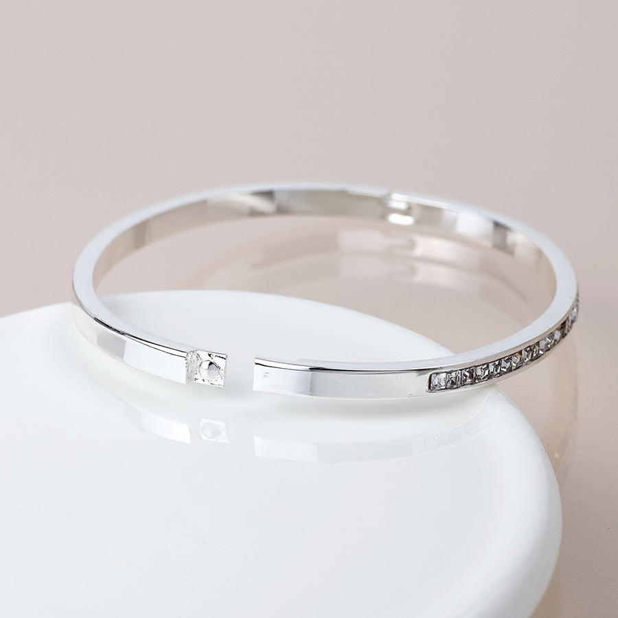4603 - Crystal Hinged Bangle - Silver Plated
