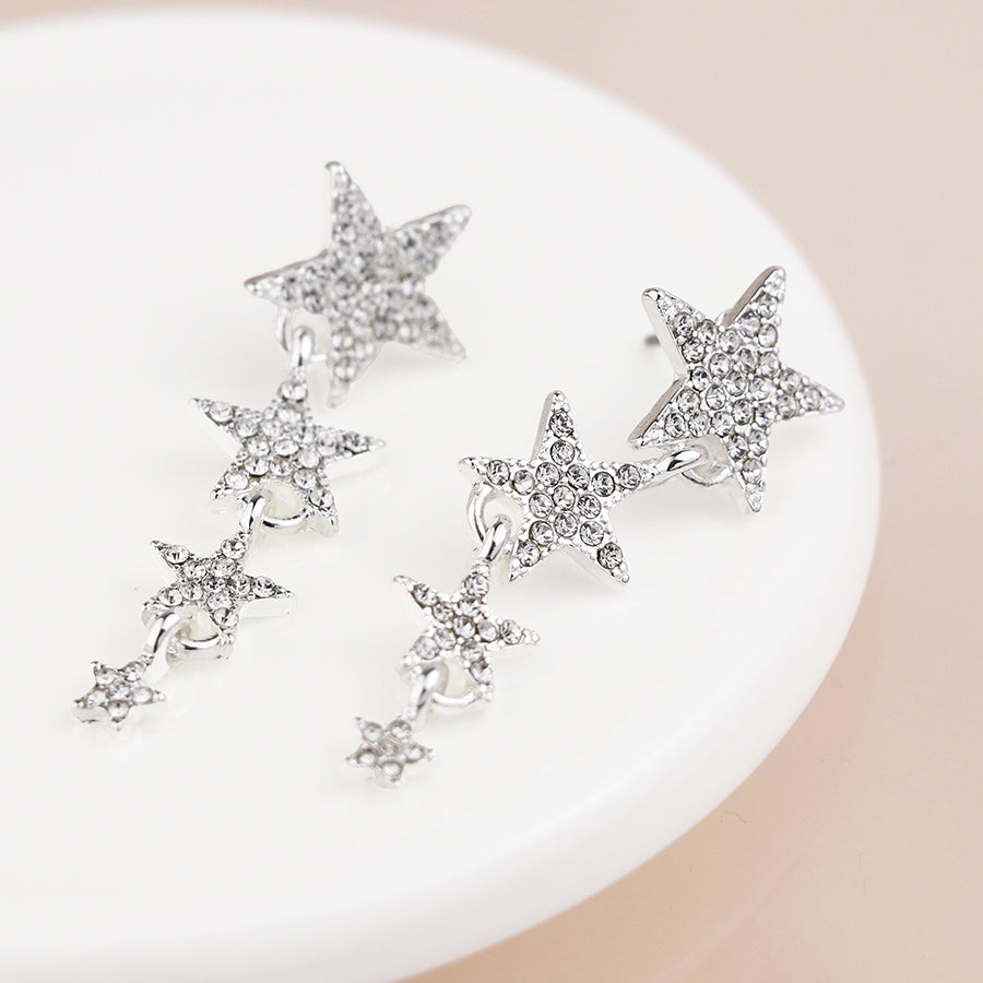 4609- Silver Plated Crystal Star Earrings