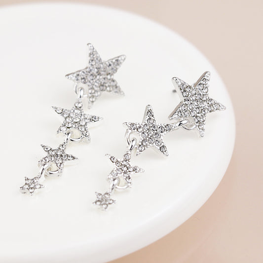 4609- Silver Plated Crystal Star Earrings