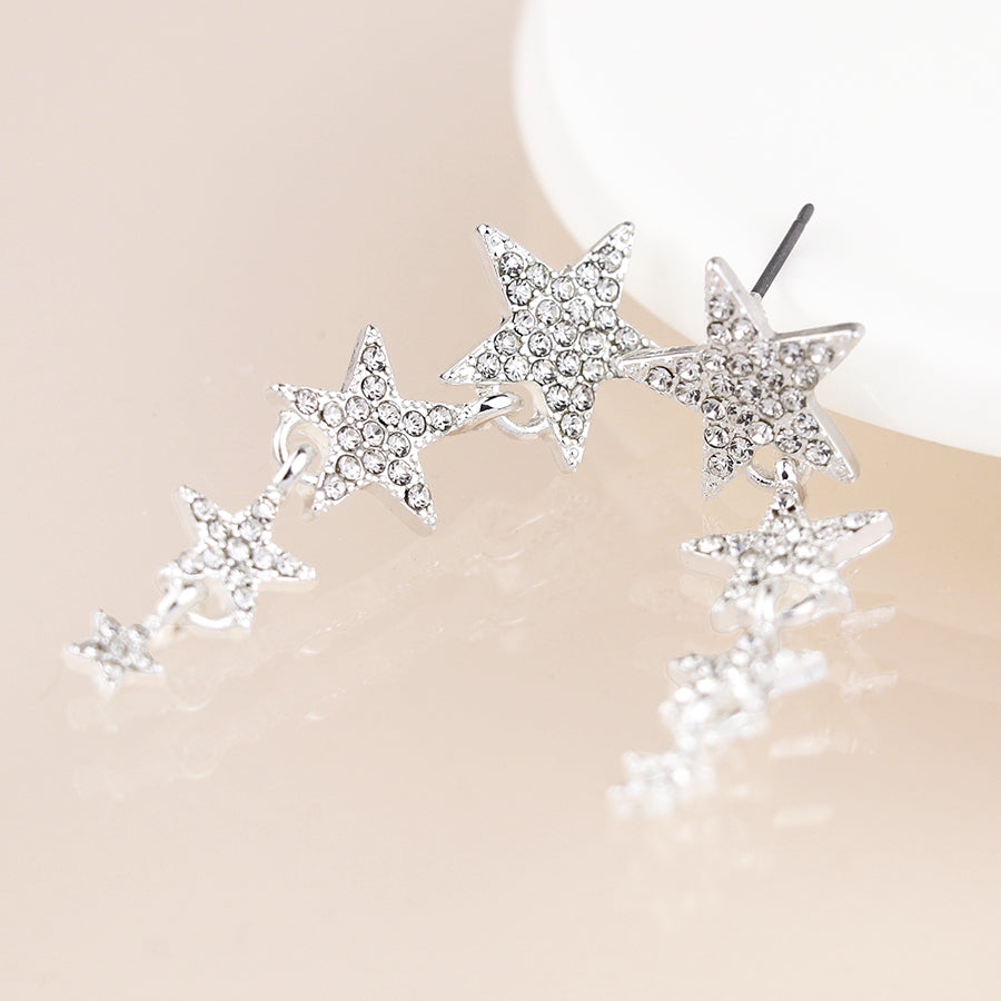 4609- Silver Plated Crystal Star Earrings
