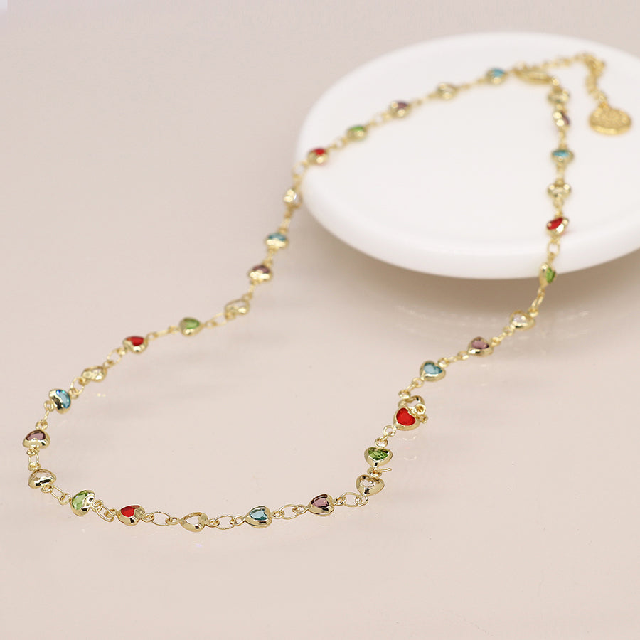 4636 - Rainbow Glass Hearts Necklace