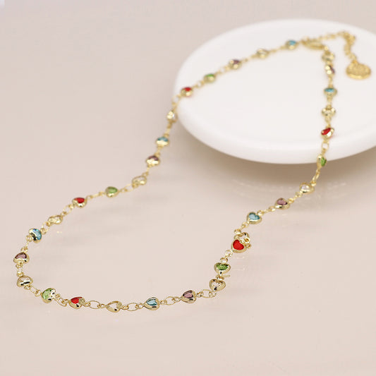 4636 - Rainbow Glass Hearts Necklace
