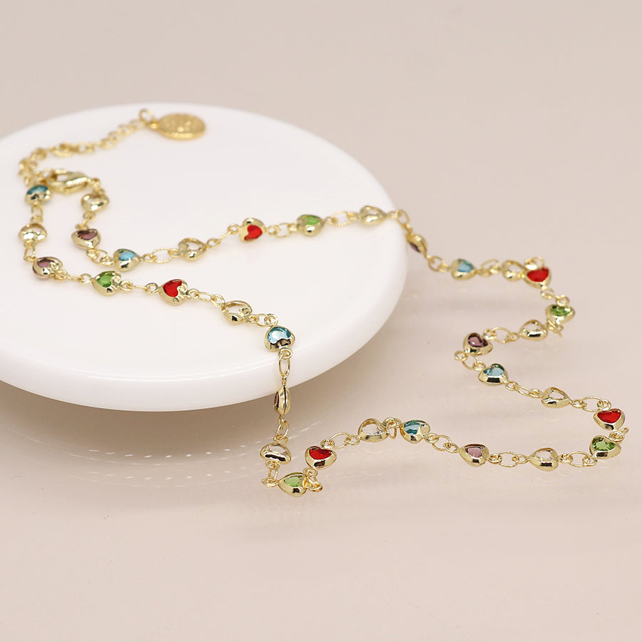 4636 - Rainbow Glass Hearts Necklace