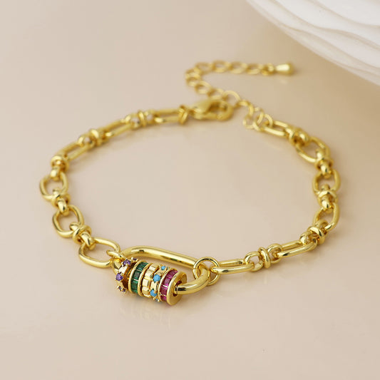 (955) Chroma, Gold & Crystal Link Bracelet