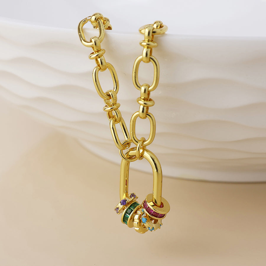 (955) Chroma, Gold & Crystal Link Bracelet