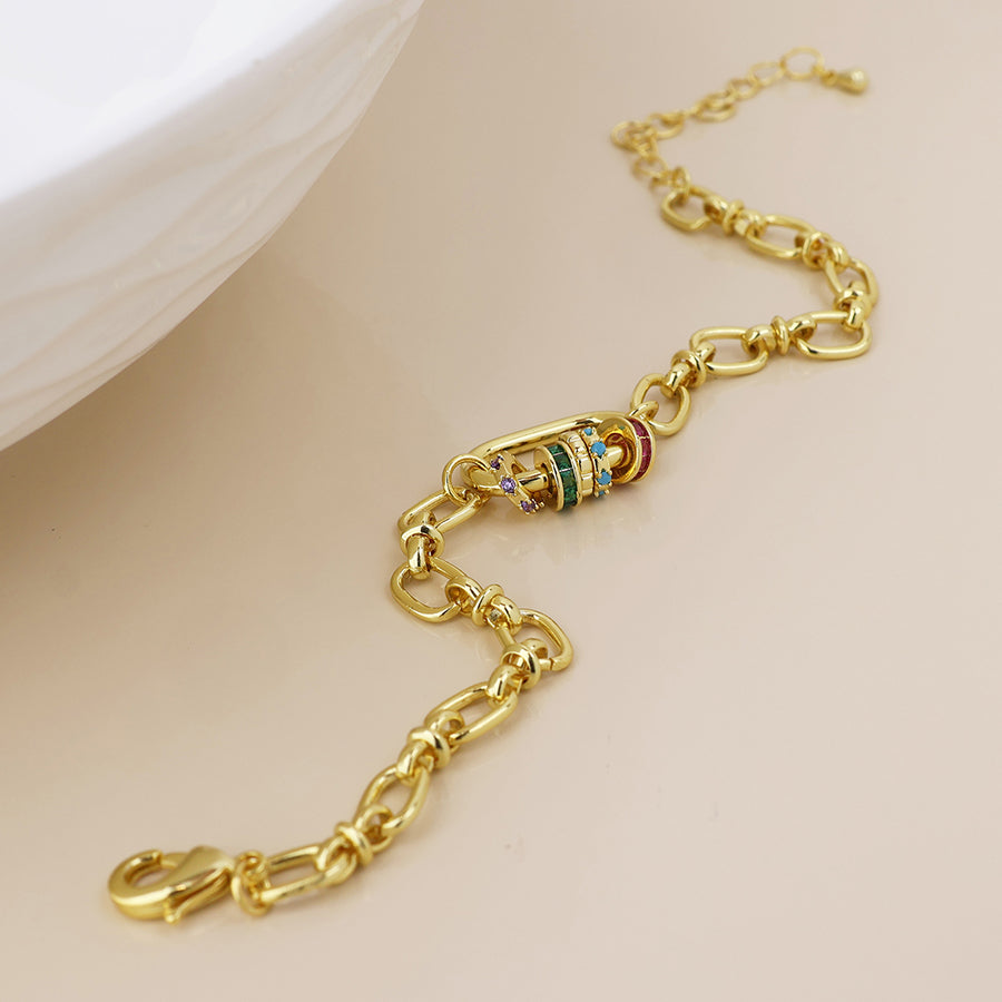 (955) Chroma, Gold & Crystal Link Bracelet