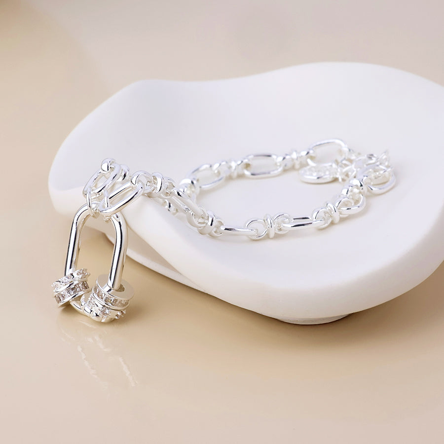 (957) Chroma, Silver & Crystal Link Bracelet