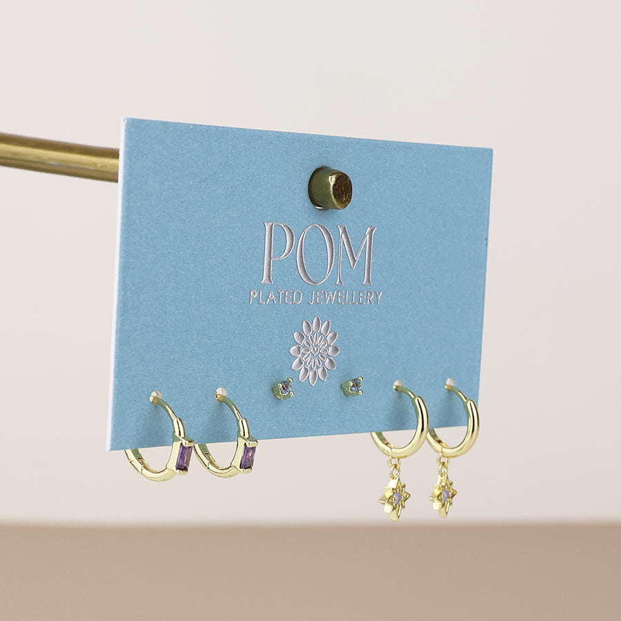 (963) Ella, Triple Crystal Set, Earrings