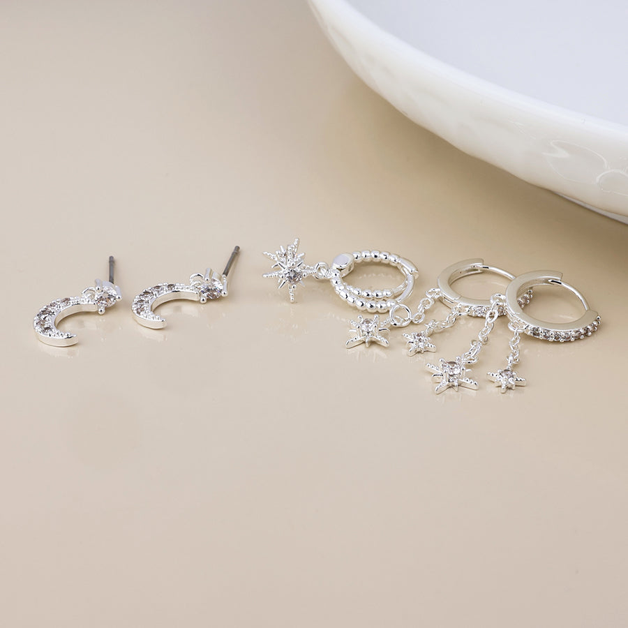(965) Doris, Triple Silver Celestial Set, Earrings