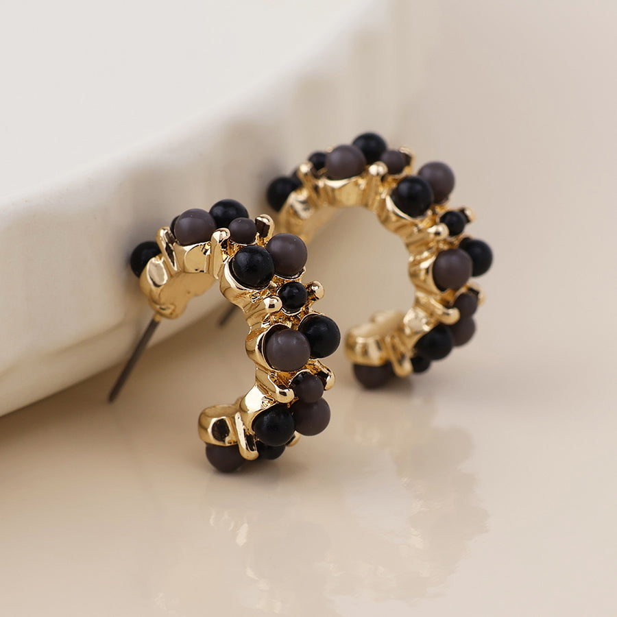 (003) Clara, Black Cluster Earrings