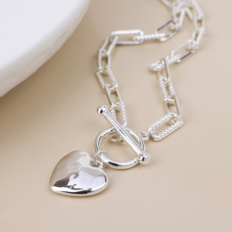 (093) Foundry, Silver Heart & T-bar Necklace