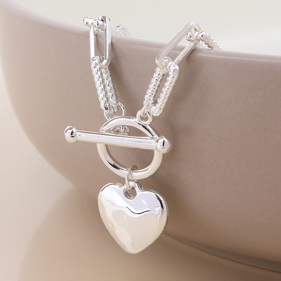 (093) Foundry, Silver Heart & T-bar Necklace