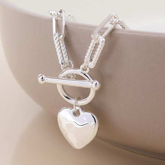 (093) Foundry, Silver Heart & T-bar Necklace