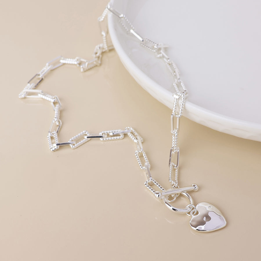 (093) Foundry, Silver Heart & T-bar Necklace