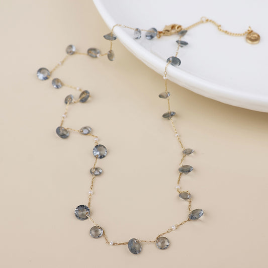 (095) Lyra, Smoky Crystal Drop Necklace