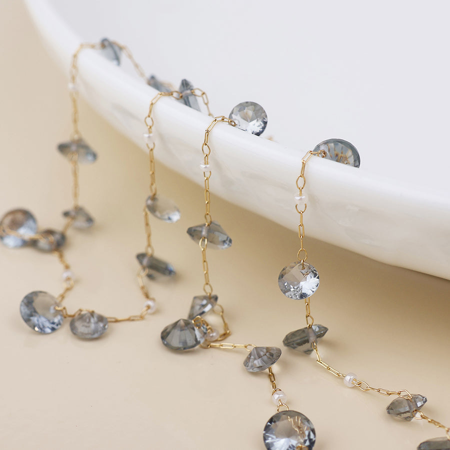 (095) Lyra, Smoky Crystal Drop Necklace