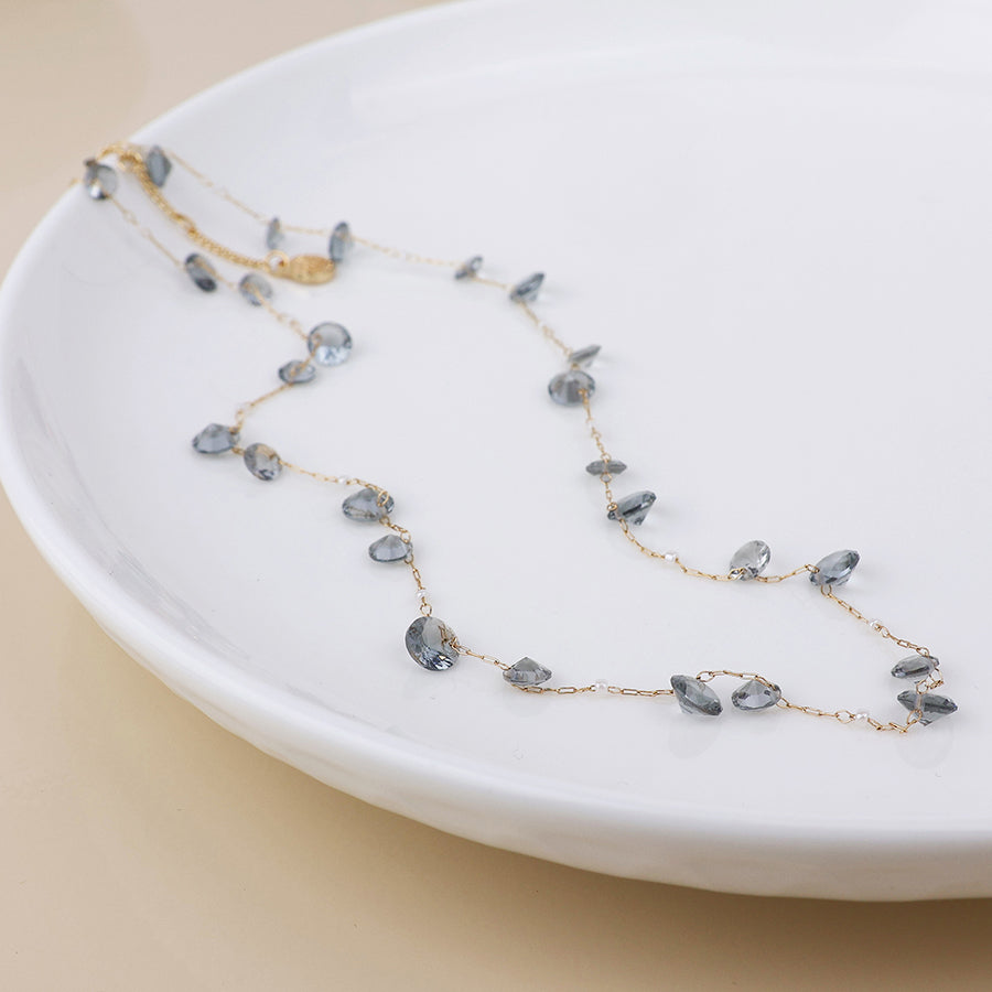 (095) Lyra, Smoky Crystal Drop Necklace